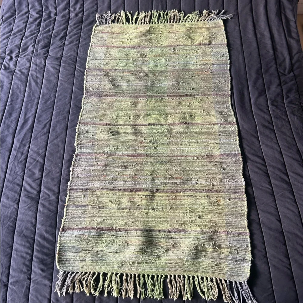 Handwoven Chindi Rag Rug with 3” Fringe Washable Rustic Boho Jute Trim #1015252